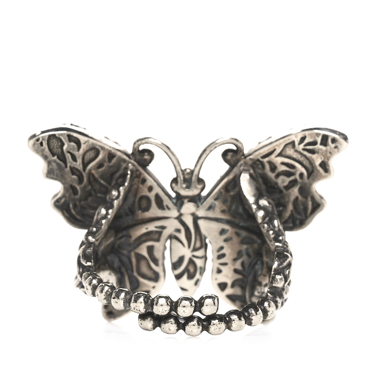 Metal Crystal Butterfly Studded Ring L Silver