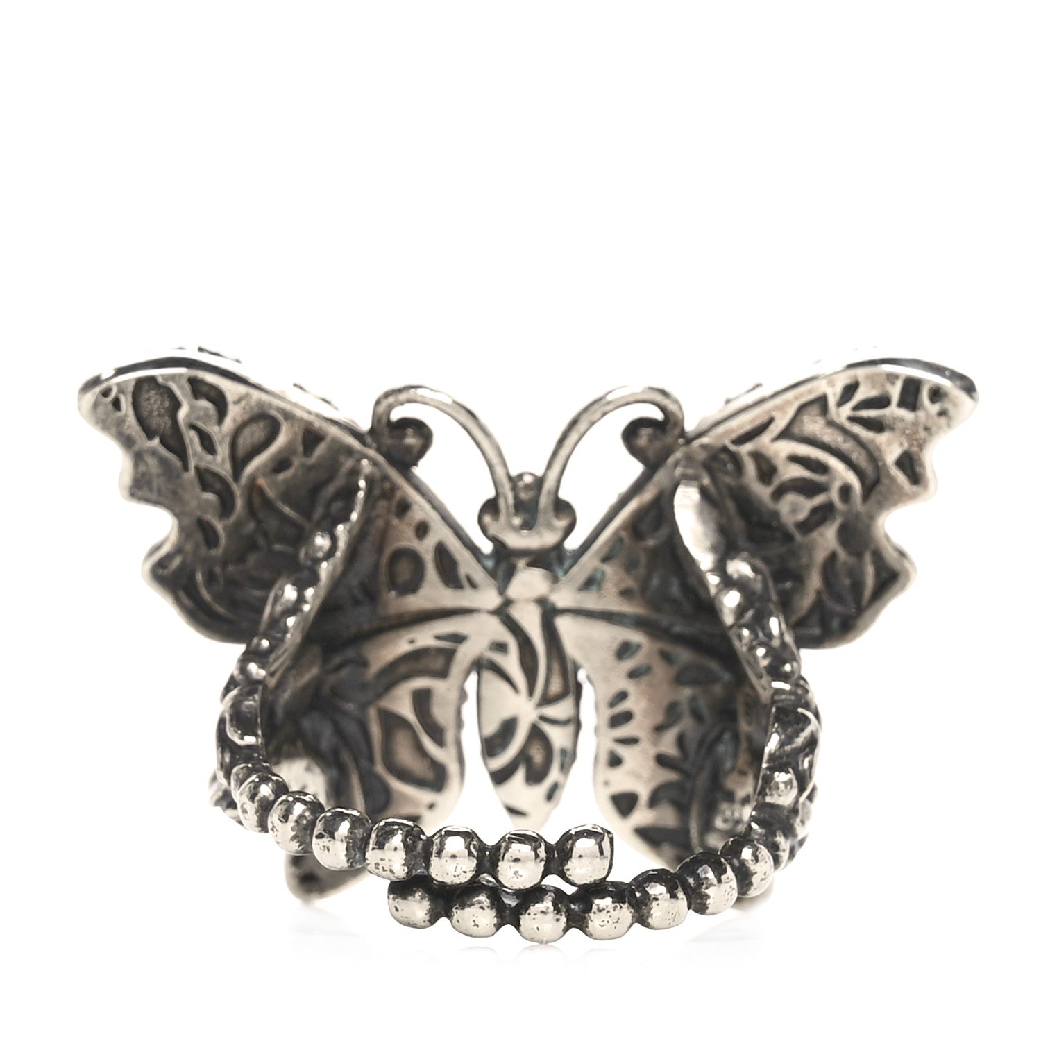 Gucci Metal Crystal Butterfly Studded Ring L Silver 3 of 4