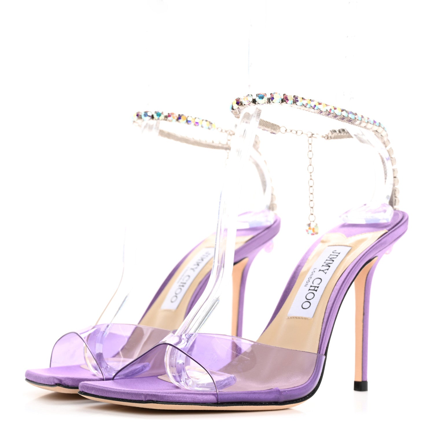 Jimmy Choo Satin PVC Crystal Saeda 100 Sandals 38 Wisteria 4 of 14