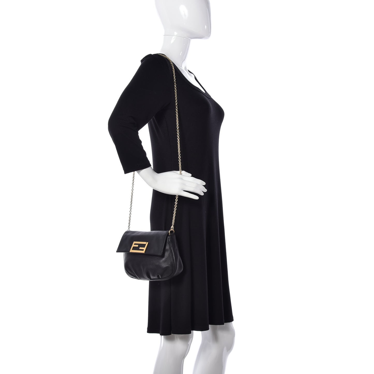 Vitello Flamingo Fendista Pouchette Crossbody Black