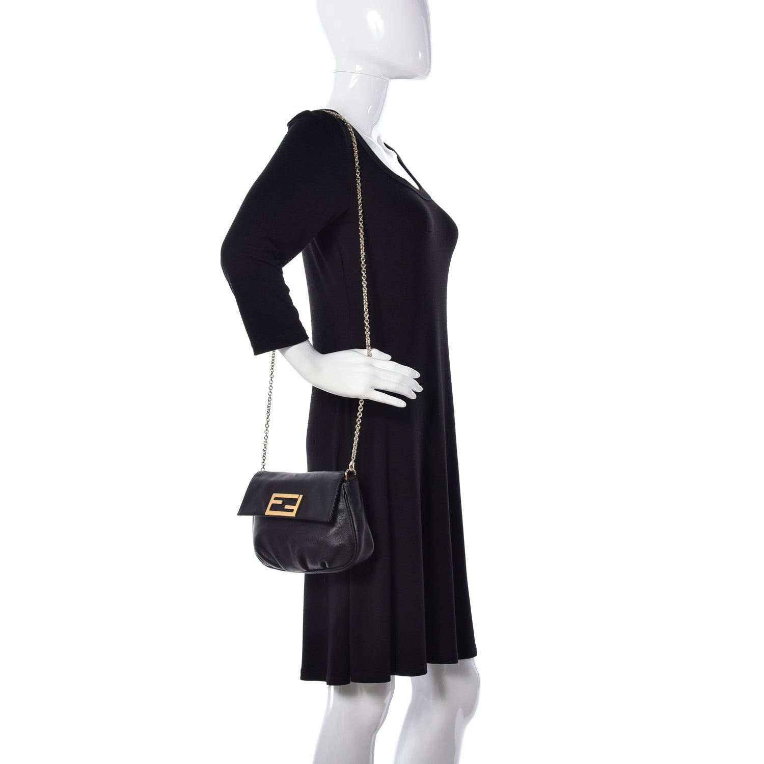Fendi Vitello Flamingo Fendista Pouchette Crossbody Black 2 of 8