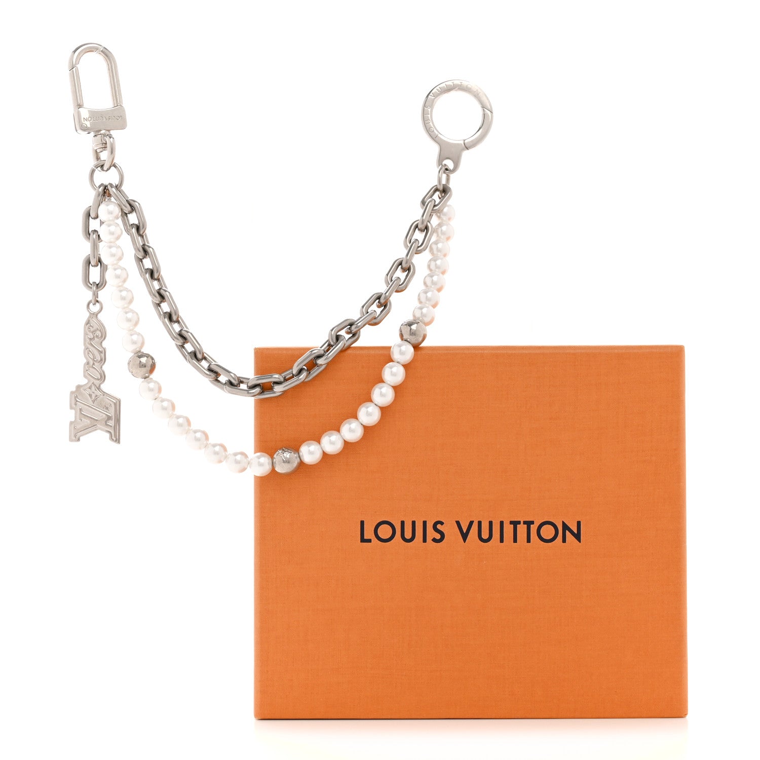Louis Vuitton Metal Pearls Mini Chain Belt Bag Charm Silver