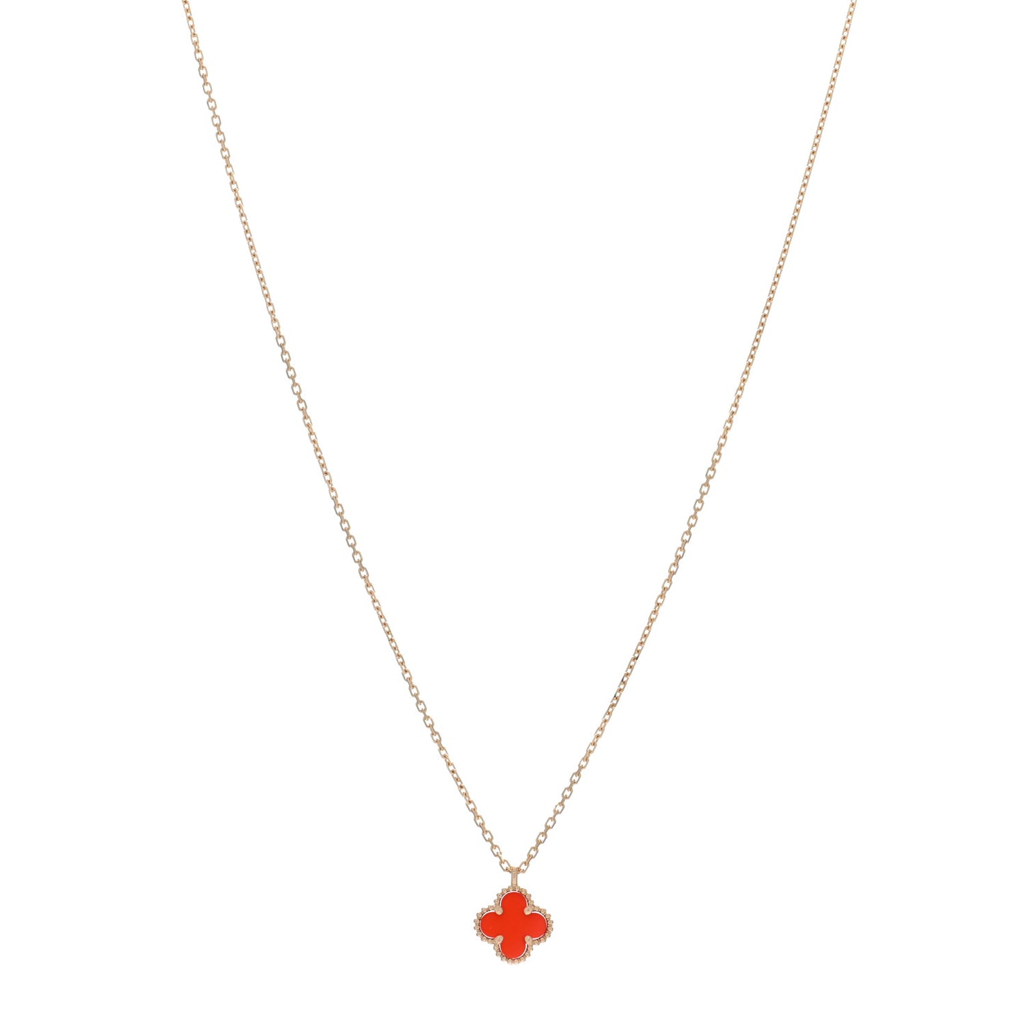 VAN CLEEF & ARPELS 18K Rose Gold Carnelian Sweet Alhambra Pendant Necklace