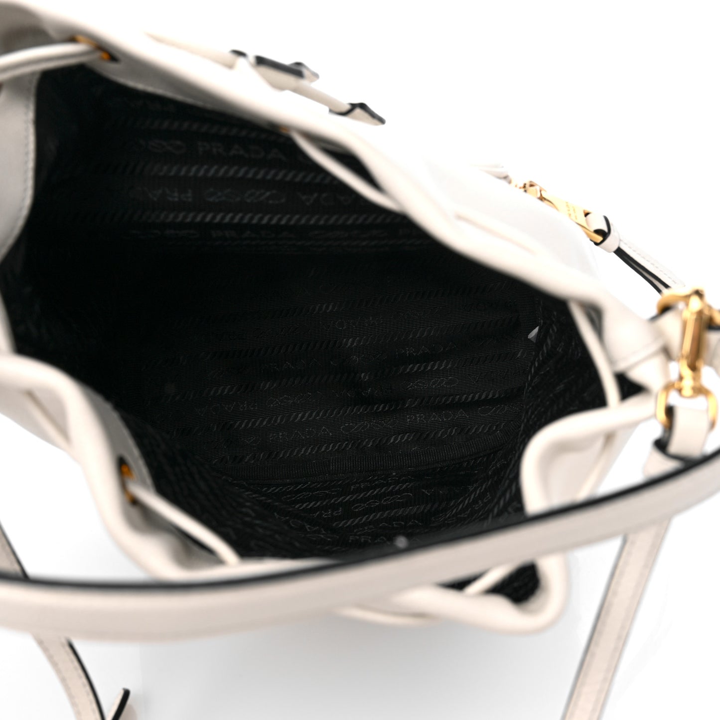 Glace Calfskin Logo Mini Bucket Crossbody Bag White