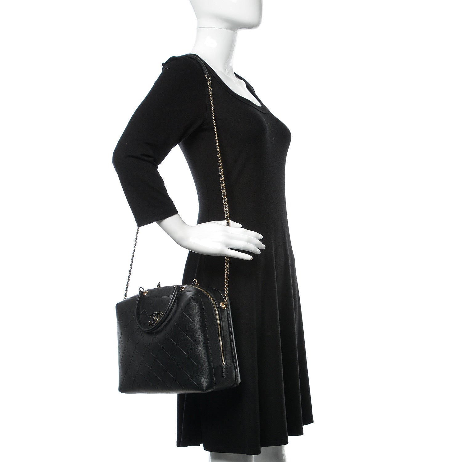 Chanel Calfskin Stitched Sleek Box Top Handle Vanity Bag Black 2 of 9