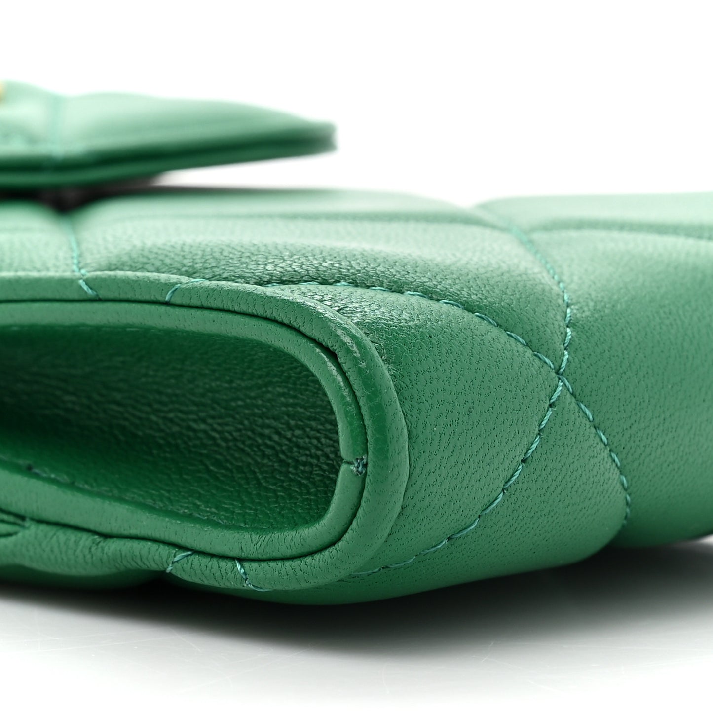 Lambskin Quilted Chanel 19 Phone Holder With Chain Green