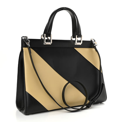 Gucci Smooth Calfskin Diagonal Striped Medium Zumi Top Handle Bag Black Beige 3 of 13