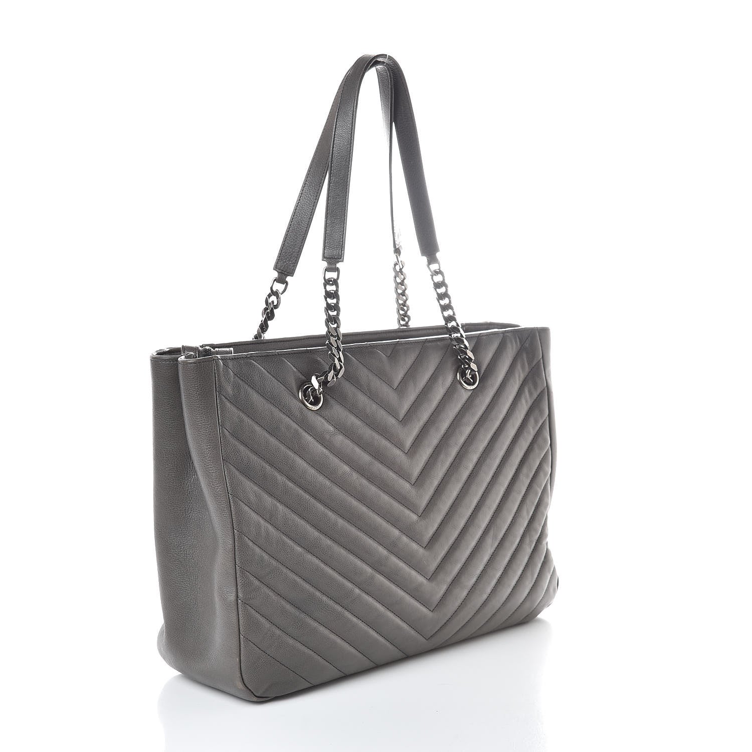Saint Laurent Sheepskin Matelasse Chevron Large Monogram Shopping Bag Light Coal 3 of 10
