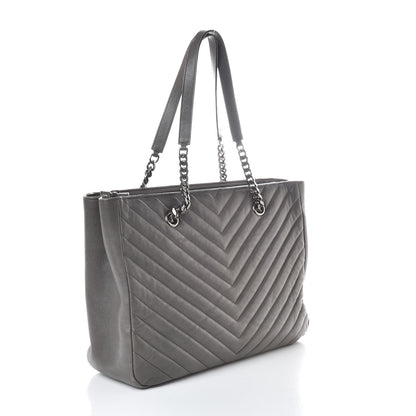 Saint Laurent Sheepskin Matelasse Chevron Large Monogram Shopping Bag Light Coal 3 of 10