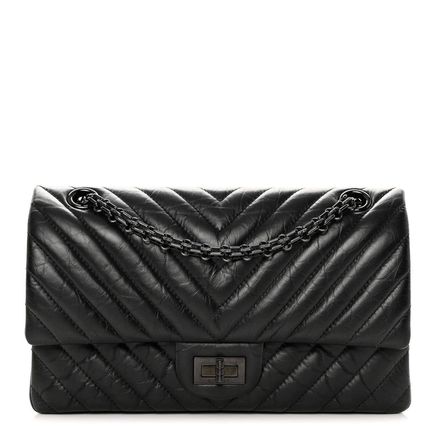 Chanel Aged Calfskin Chevron Quilted 2.55 Reissue 225 Flap So Black 1 of 16