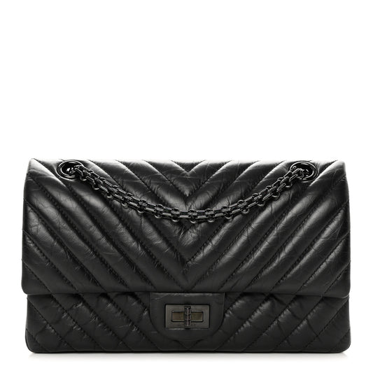 Aged Calfskin Chevron Quilted 2.55 Reissue 225 Flap So Black