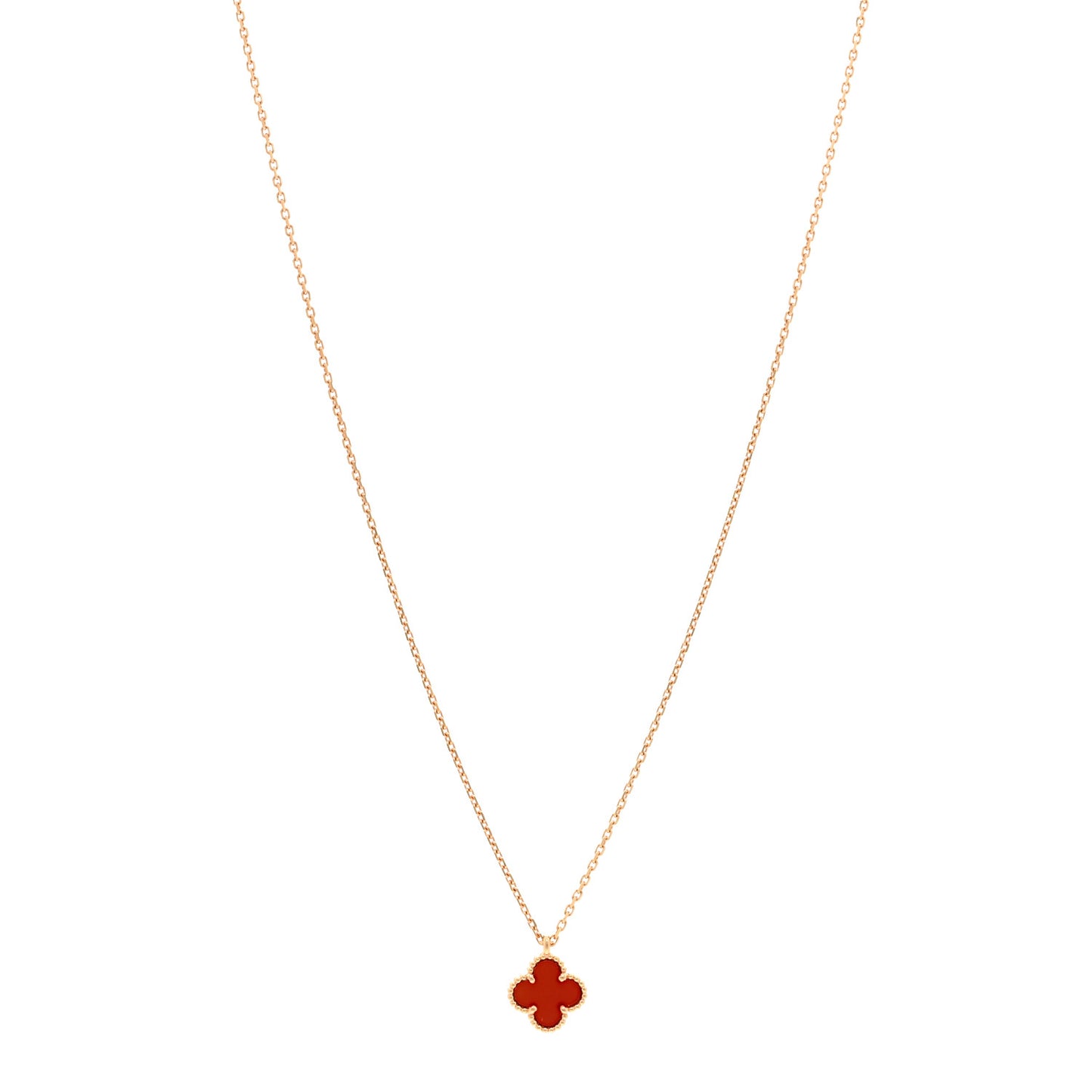 18K Rose Gold Carnelian Sweet Alhambra Pendant Necklace