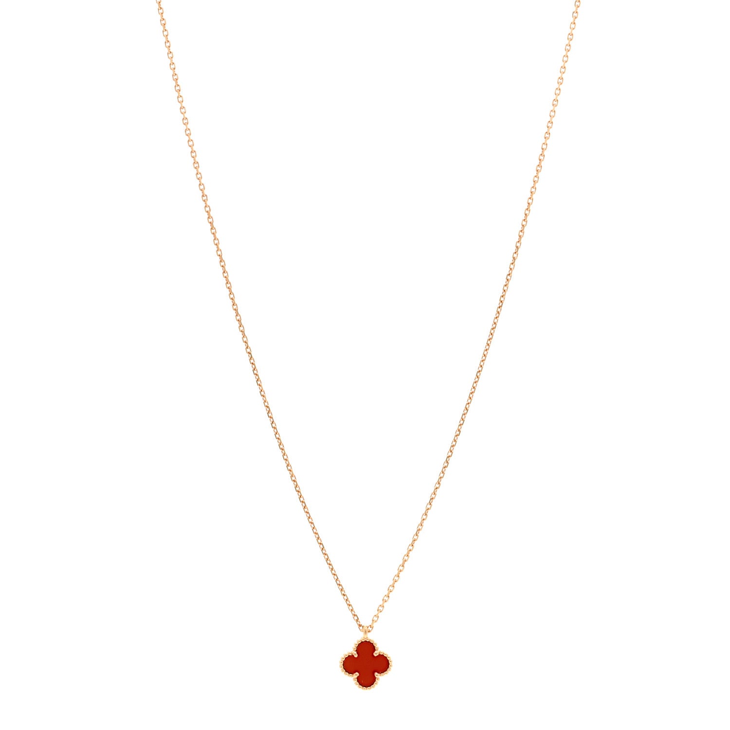 Van Cleef & Arpels 18K Rose Gold Carnelian Sweet Alhambra Pendant Necklace 1 of 5
