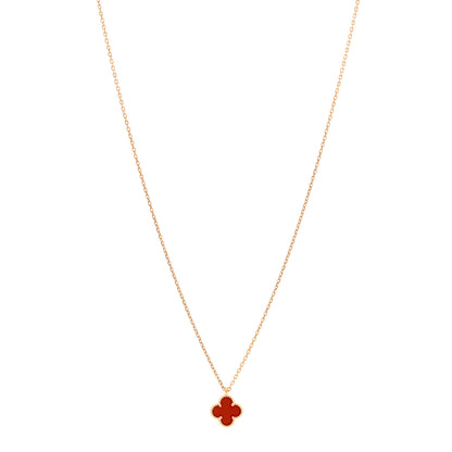 Van Cleef & Arpels 18K Rose Gold Carnelian Sweet Alhambra Pendant Necklace 1 of 5