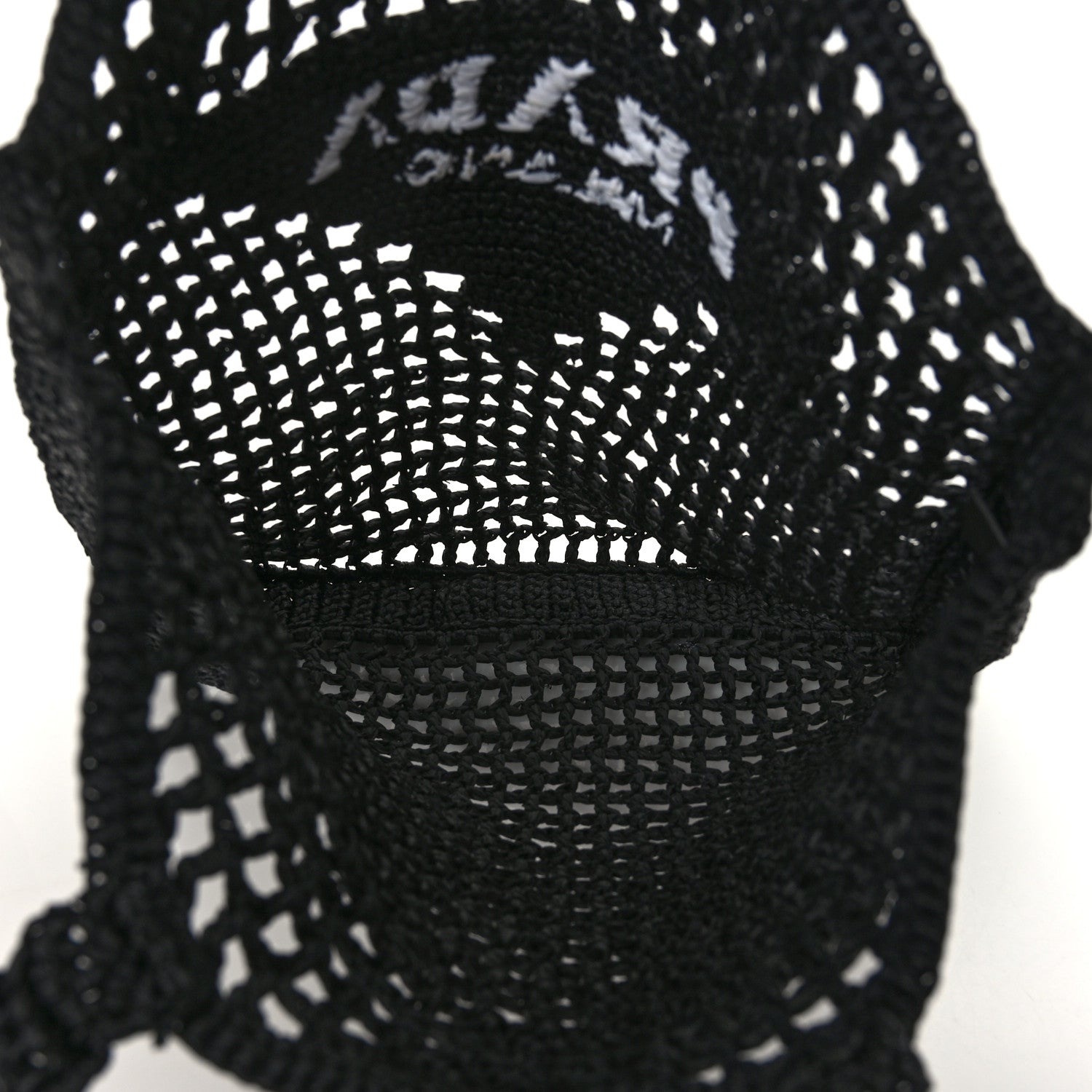 Prada Yarn Raffia Effect Crochet Logo Embroidered Tote Bag Black 5 of 8