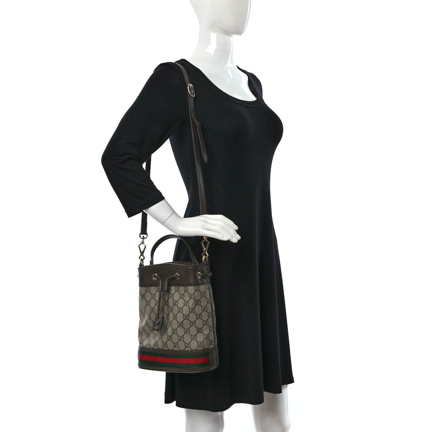 Gucci GG Supreme Monogram Web Small Ophidia Bucket Bag Brown 2 of 9