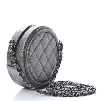 Chanel Metallic Caviar Quilted Round Filigree Crossbody Dark Silver 3 of 11