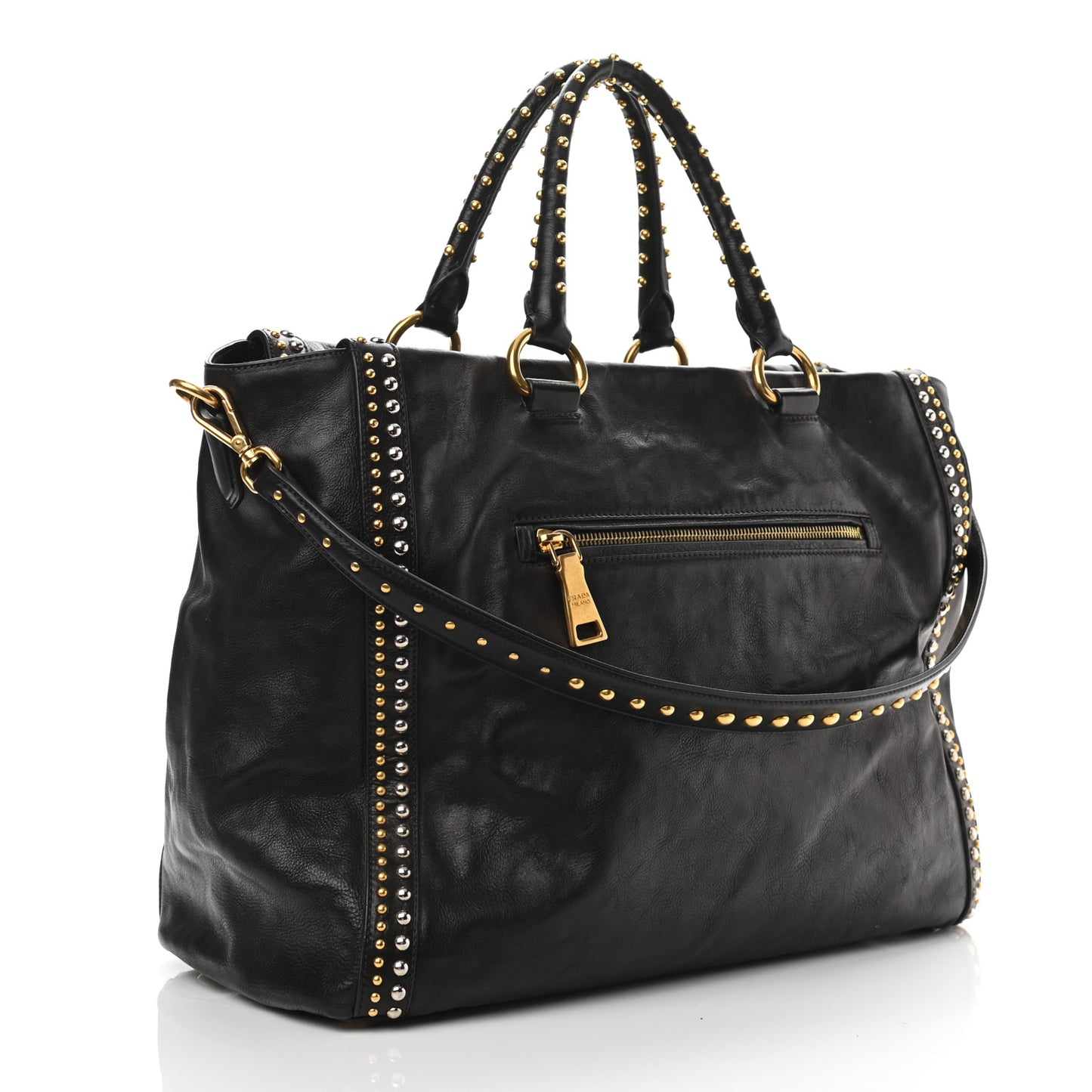 Glace Calf Studded Tote Black