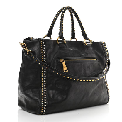 Prada Glace Calf Studded Tote Black 2 of 9