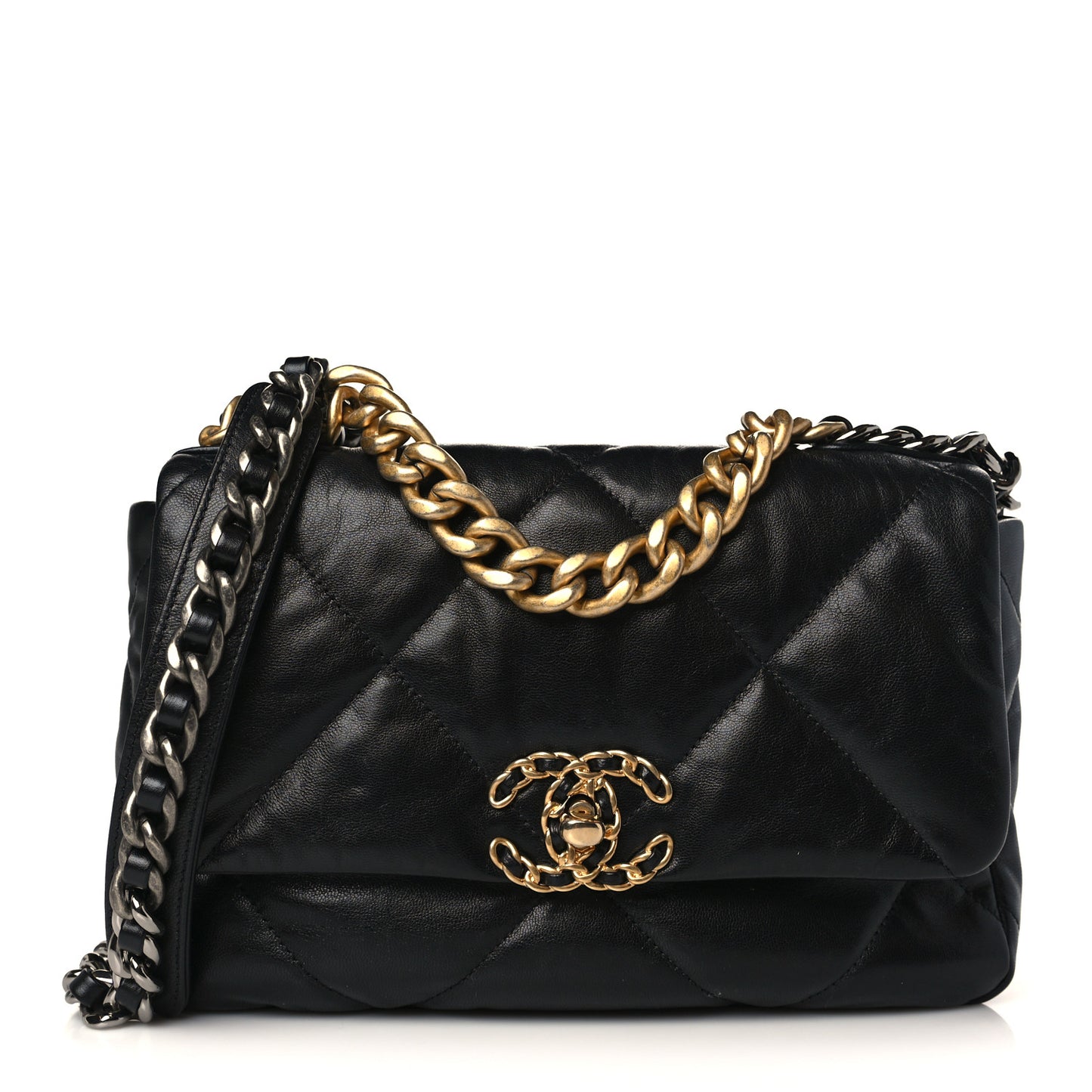 Shiny Goatskin Quilted Medium Chanel 19 Flap Black