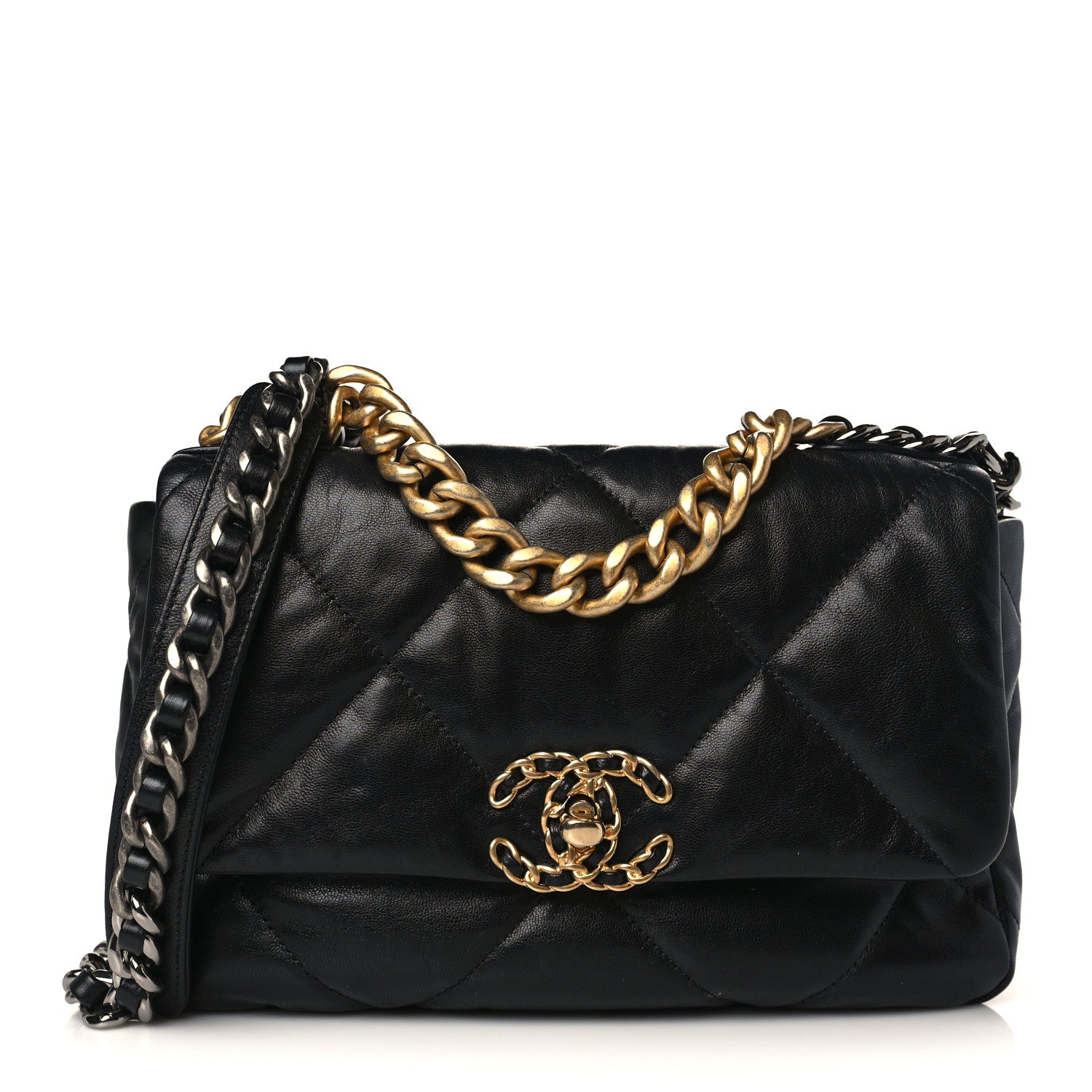 Chanel Shiny Goatskin Quilted Medium Chanel 19 Flap Black 1 of 9