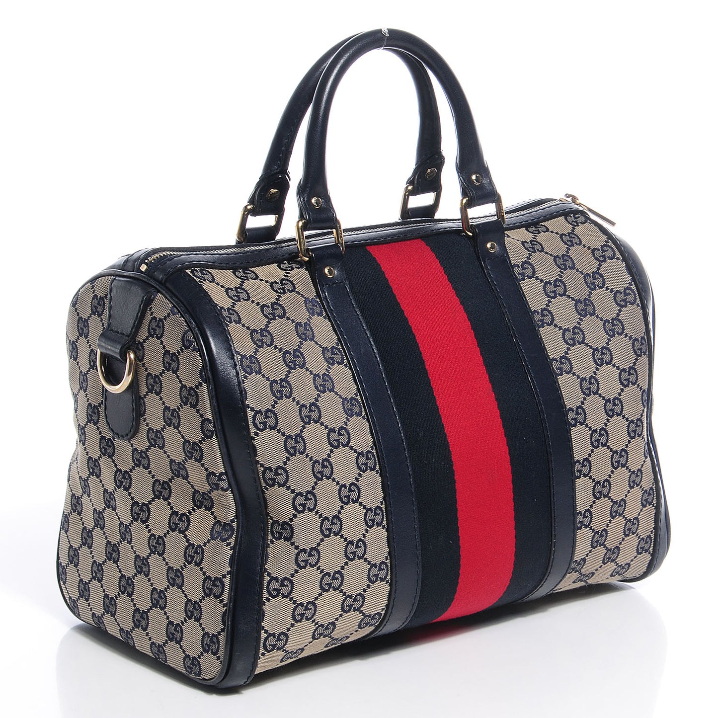 Monogram Selleria Calfskin Vintage Web Medium Boston Beige Blue