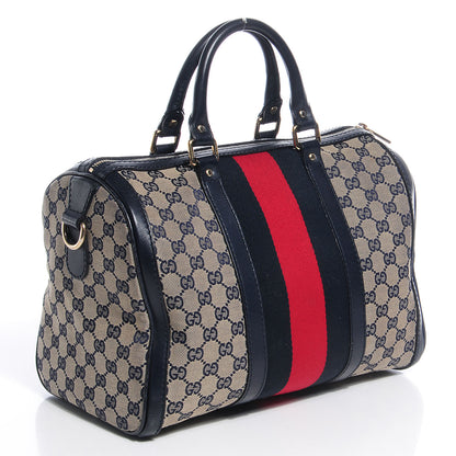 Gucci Monogram Selleria Calfskin Vintage Web Medium Boston Beige Blue 3 of 8