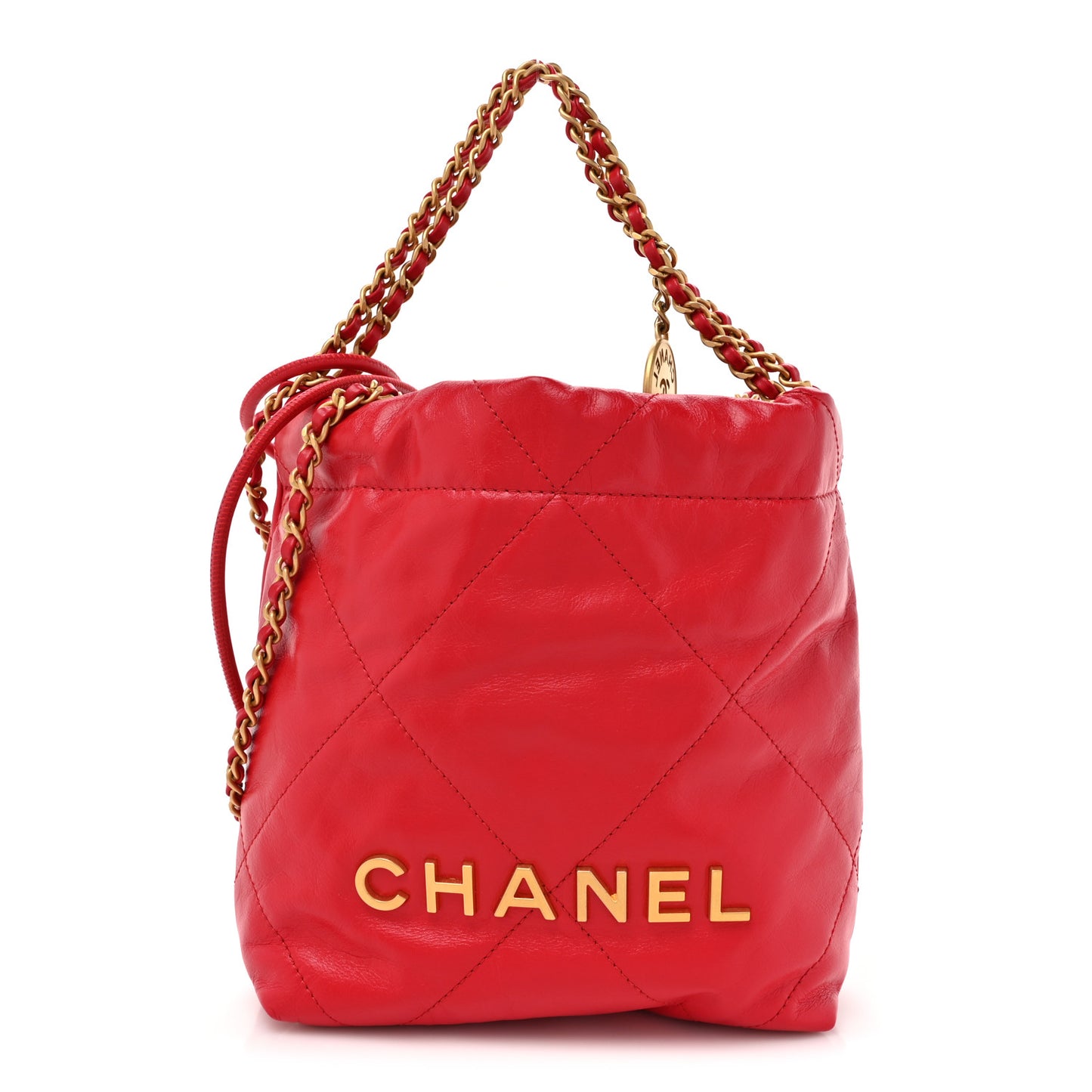 Shiny Calfskin Quilted Mini Chanel 22 Red