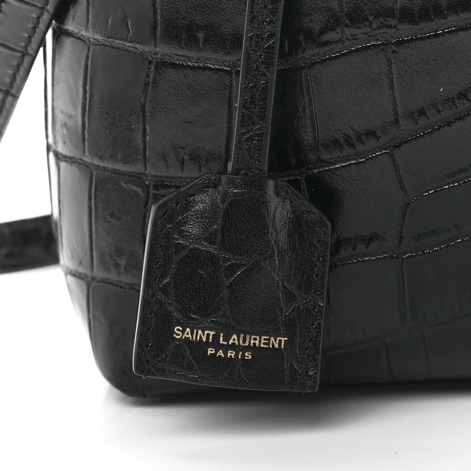 Saint Laurent Calfskin Crocodile Embossed Paris Mini Toy Shopper Tote Black 8 of 13