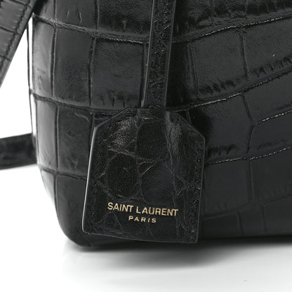 Saint Laurent Calfskin Crocodile Embossed Paris Mini Toy Shopper Tote Black 8 of 13