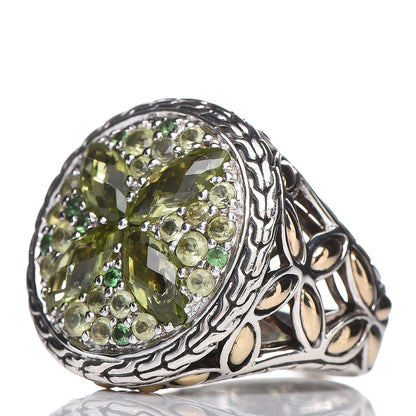 John Hardy Sterling Silver 18K Yellow Gold Peridot Tsavorite Batu Kawung Ring 54 7 3 of 6