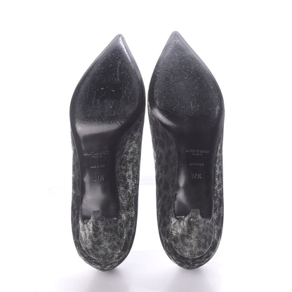 Saint Laurent Leopard Lame Double Cat Pumps 37.5 Silver 7 of 12