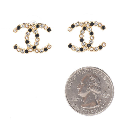 Chanel Resin Pearl Crystal CC Earrings Gold Black 2 of 5