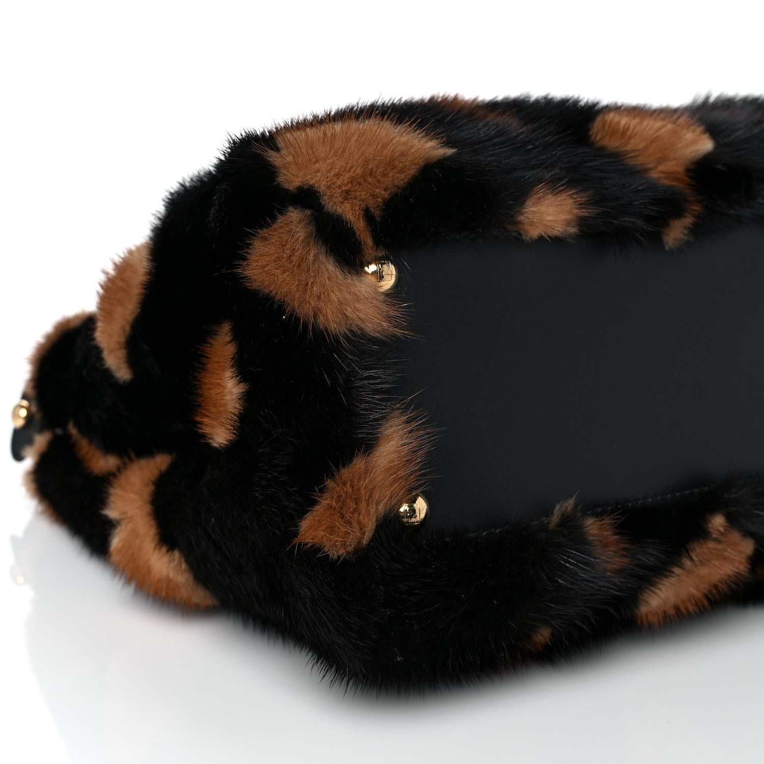 Fendi Mink Velvet Vitello Seta Inlaid Medium Peekaboo Iconic Satchel Tobacco Moro Black 7 of 8