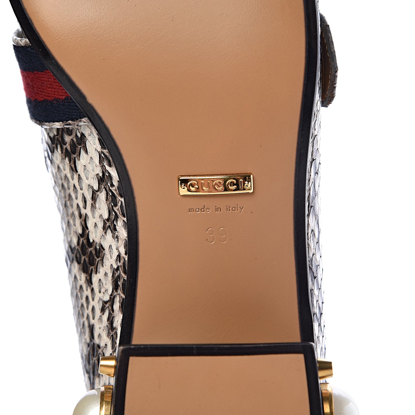 Elaphe Web Pearl Embellished Peyton Loafers 39 Roccia