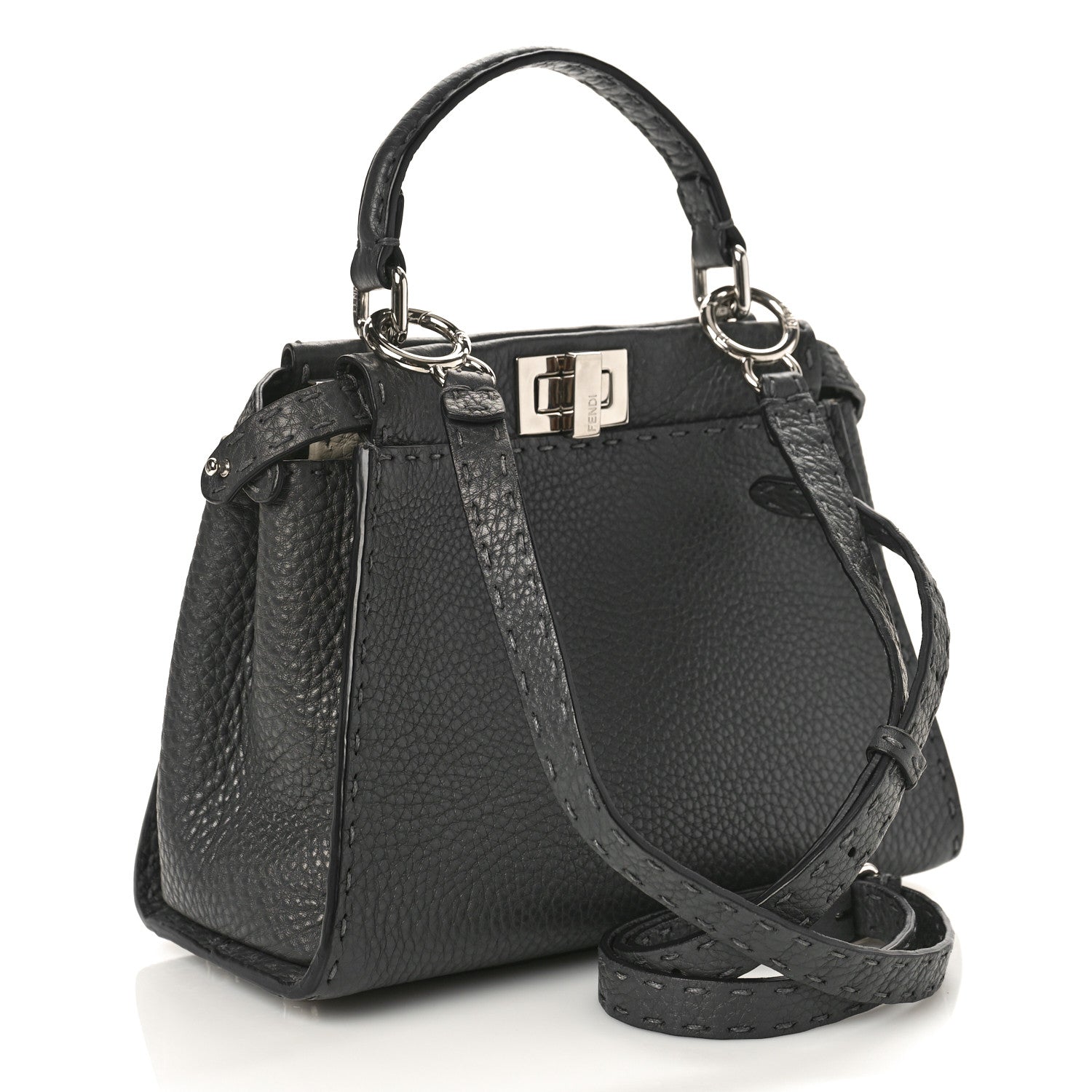 Fendi Cuoio Romano Selleria Bi-Color Mini Peekaboo Iconic Satchel Asfalto Latte 3 of 9