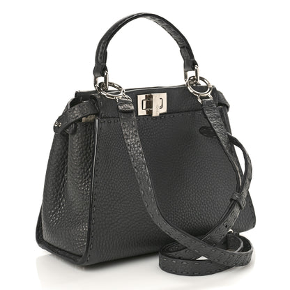 Fendi Cuoio Romano Selleria Bi-Color Mini Peekaboo Iconic Satchel Asfalto Latte 3 of 9