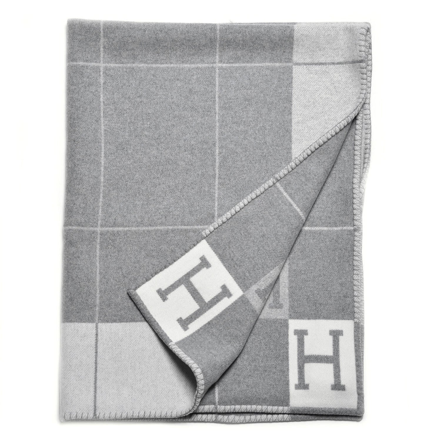 Hermes Wool Cashmere Avalon III Blanket Ecru Gris Clair 2 of 3