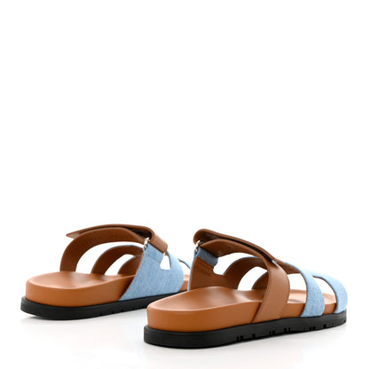 Hermes Denim Calfskin Womens Chypre Sandals 39 Bleu Clair Naturel 4 of 9