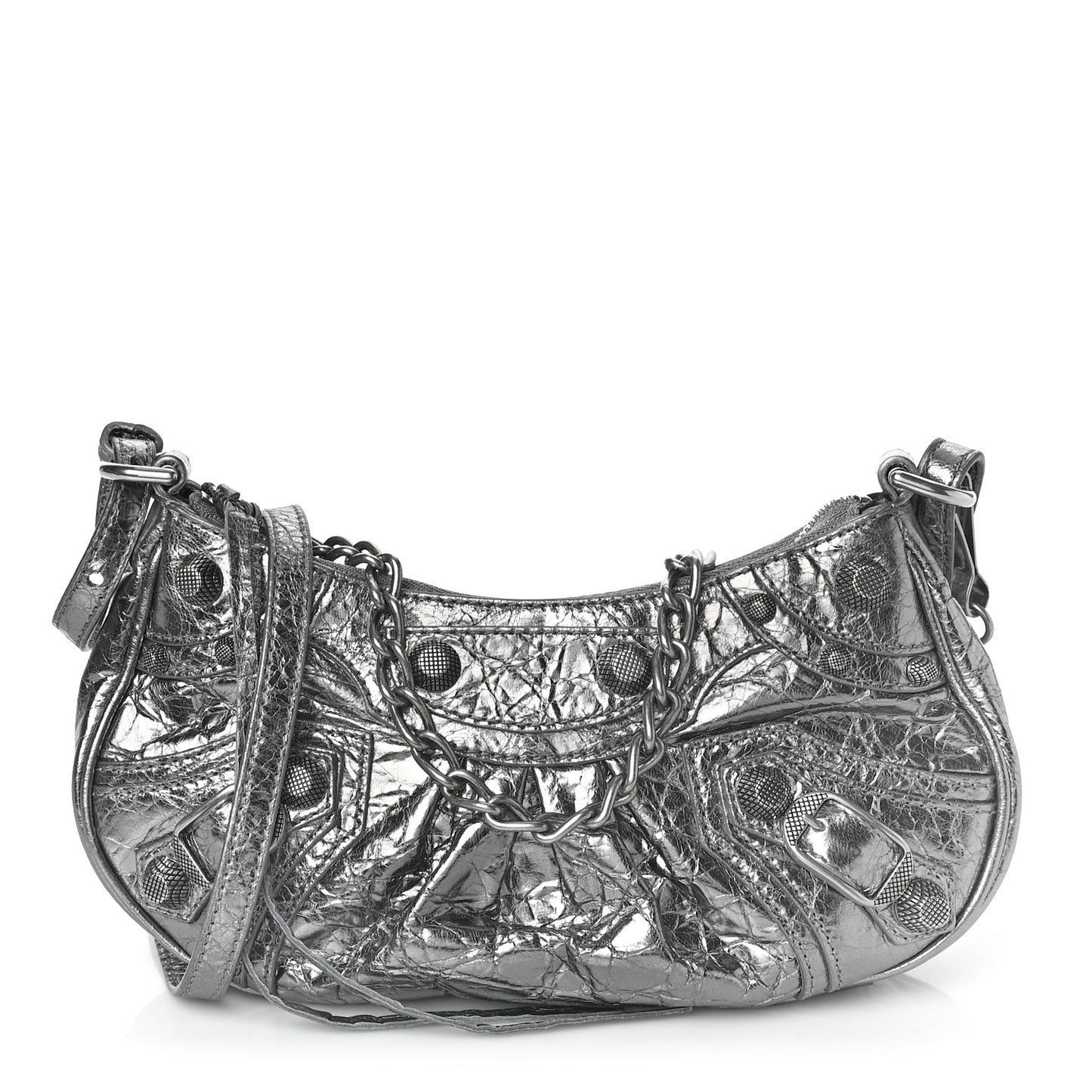 Metallic Agneau Arena Le Cagole Purse With Chain Mini Silver