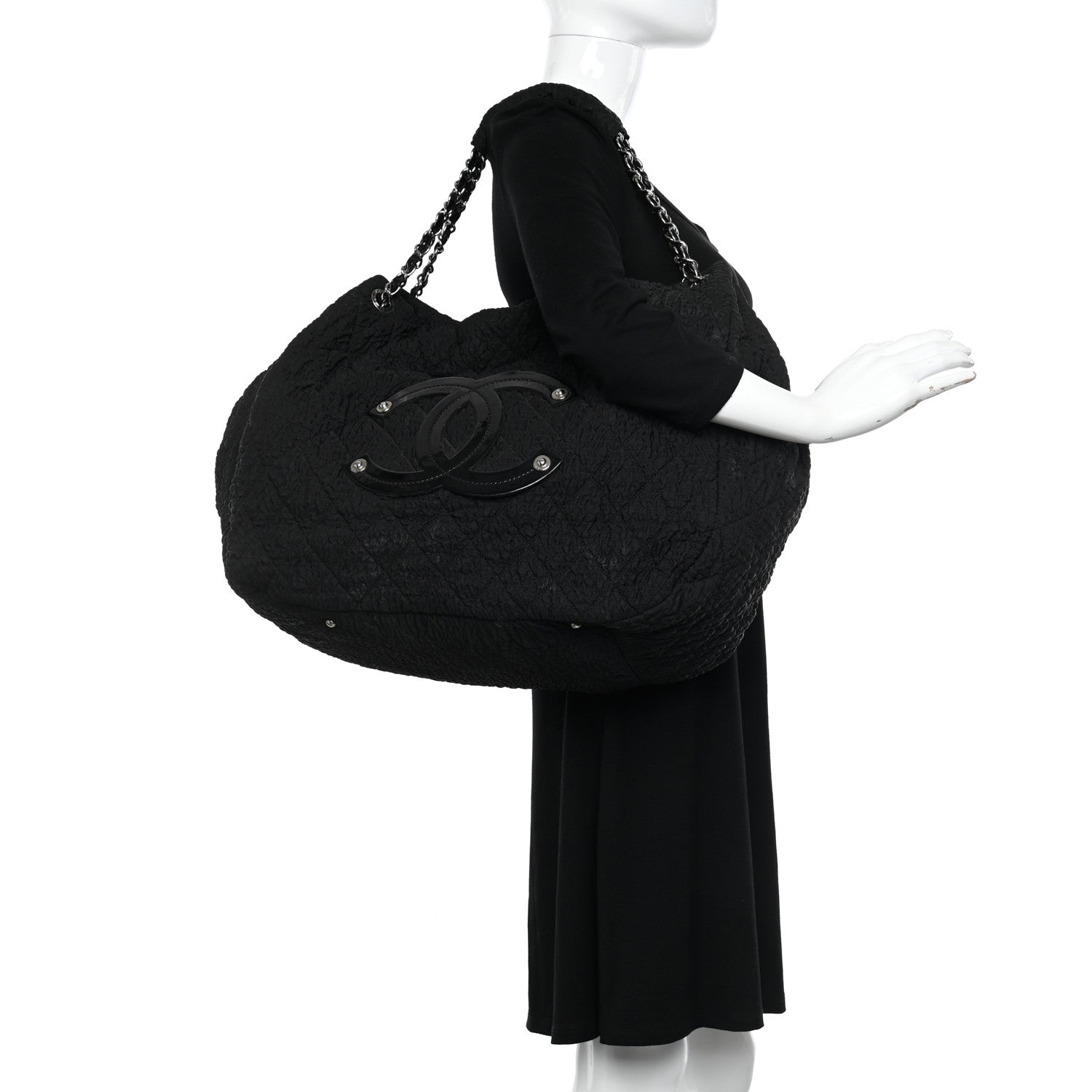 Chanel Nylon Quilted CC Logo Tote Black 2 of 17