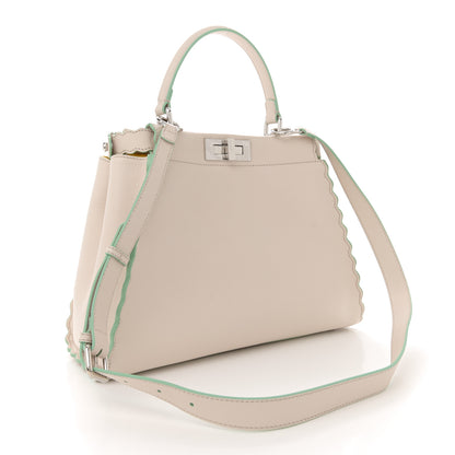 Fendi Vitello Seta Shiny Nappa Pearl Scalloped Studded Floral Embroidered Medium Peekaboo Iconic Satchel Camelia Multicolor 3 of 12