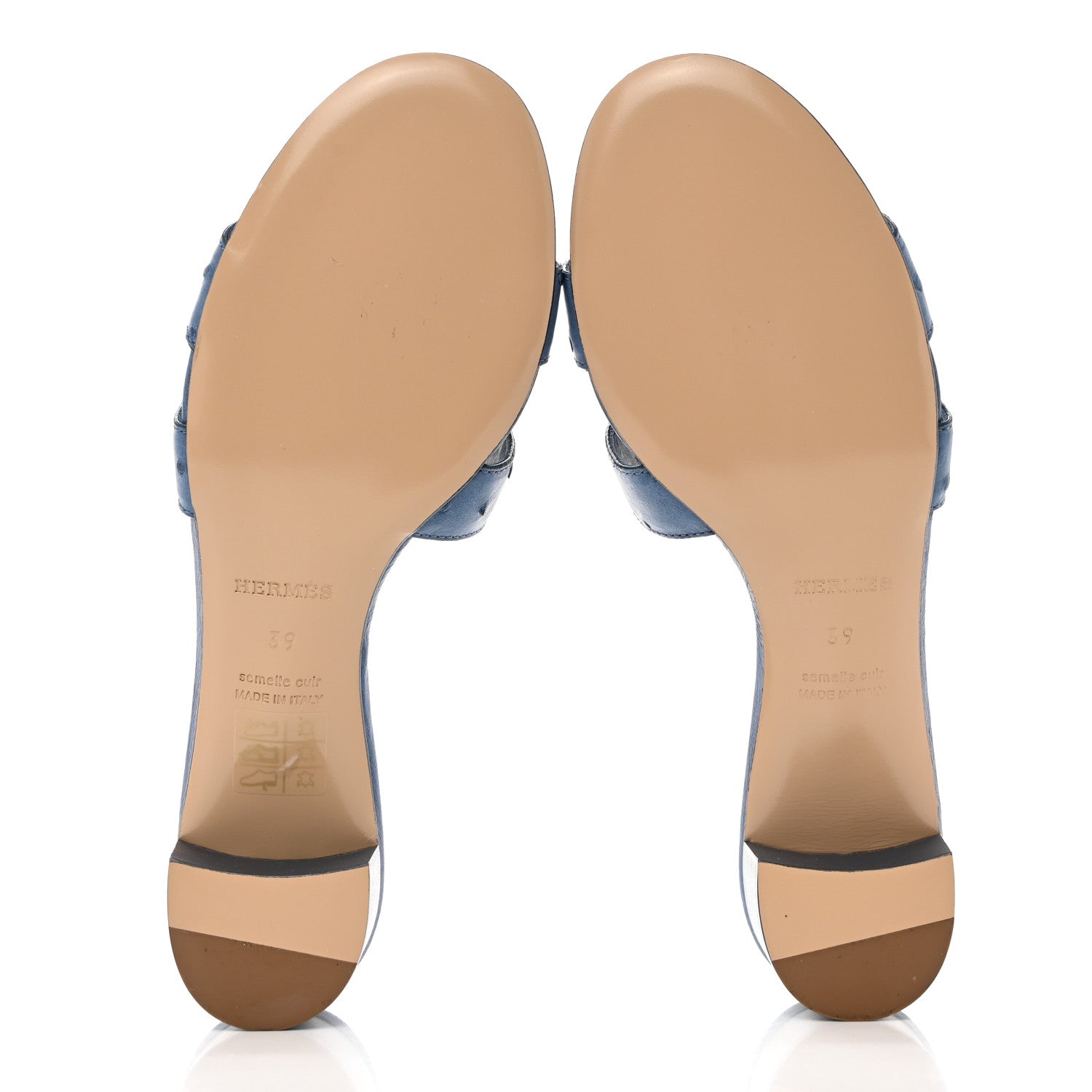 Hermes Ostrich Oasis Sandals 39 Bleu 5 of 9