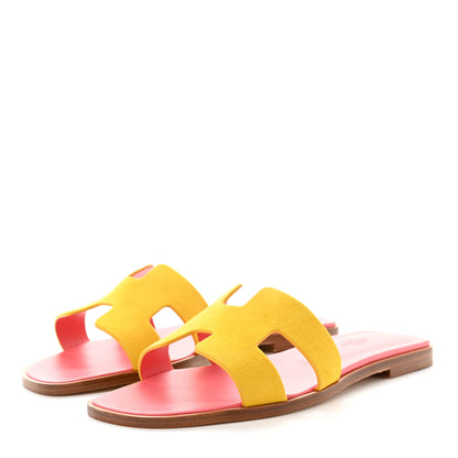 Hermes Suede Goatskin Oran Sandals 38.5 Jaune Sable 3 of 8