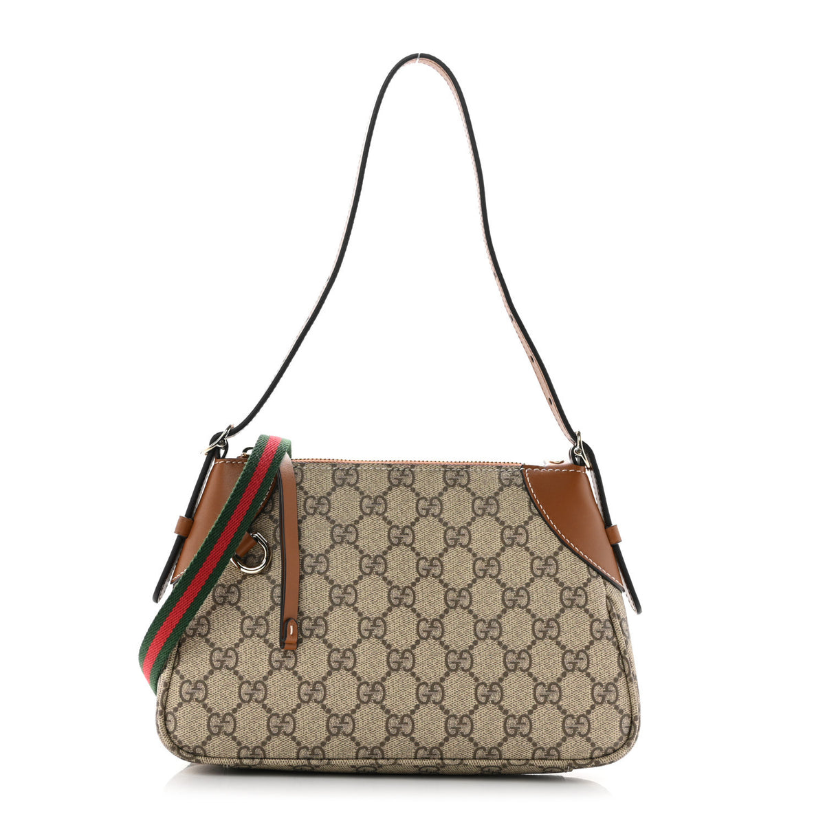 GG Supreme Monogram Textured Calfskin Small Emblem Shoulder Bag Beige Dark Brown
