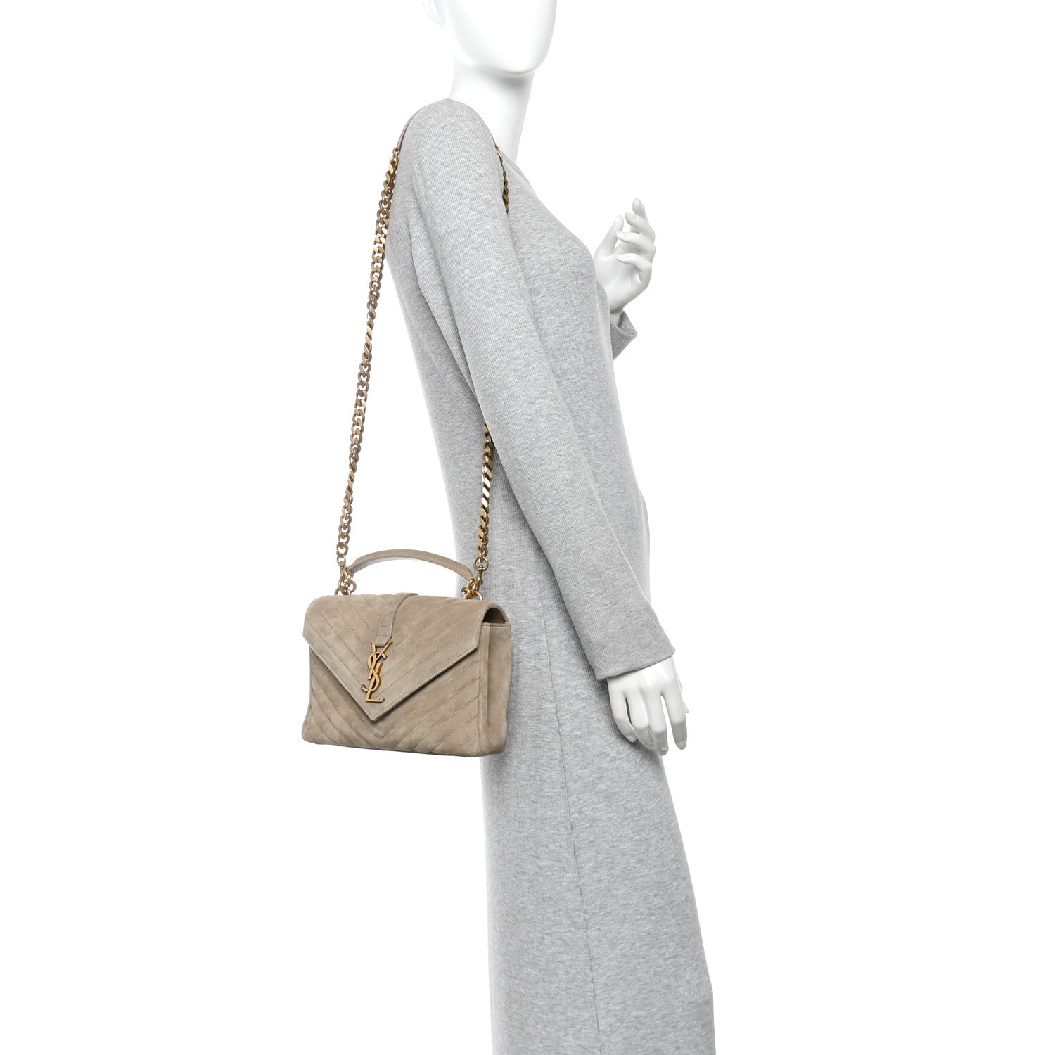 Saint Laurent Suede Matelasse Chevron Monogram Medium College Bag Matte Gold 2 of 10