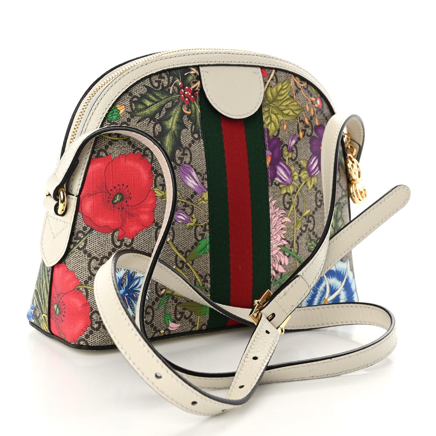 GG Supreme Monogram Flora Web GG Small Ophidia Dome Shoulder Bag White