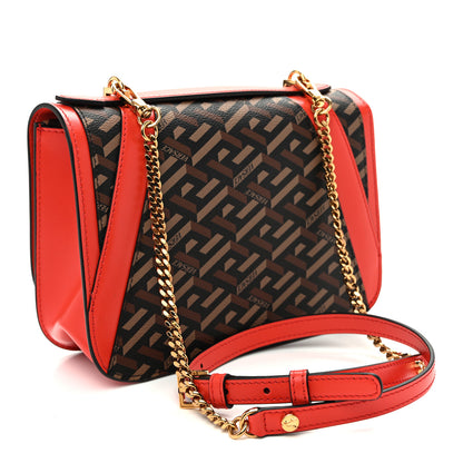 Versace Coated Canvas La Greca Signature Print Virtus Top Handle Shoulder Bag Red 3 of 9