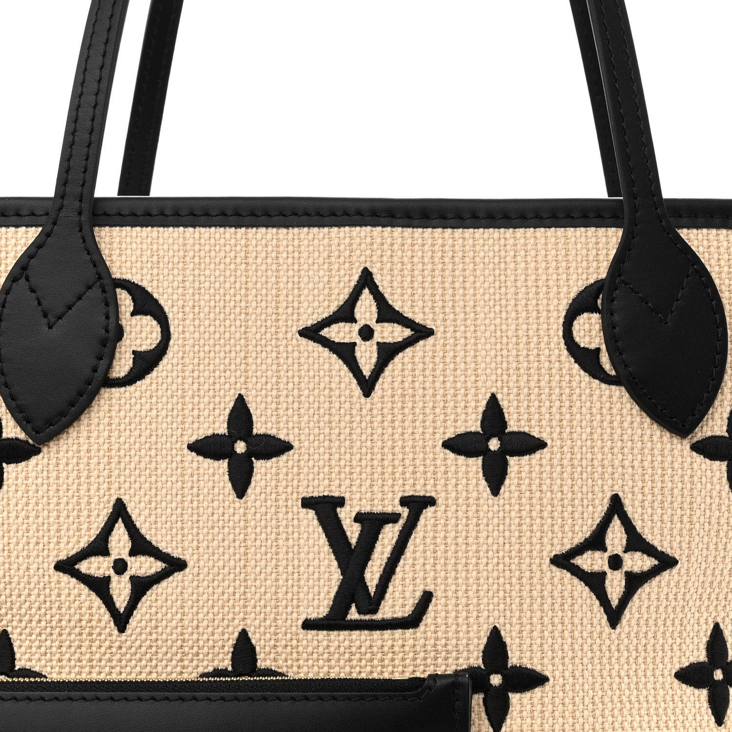 Cotton Monogram Embroidered Neverfull MM Beige Black