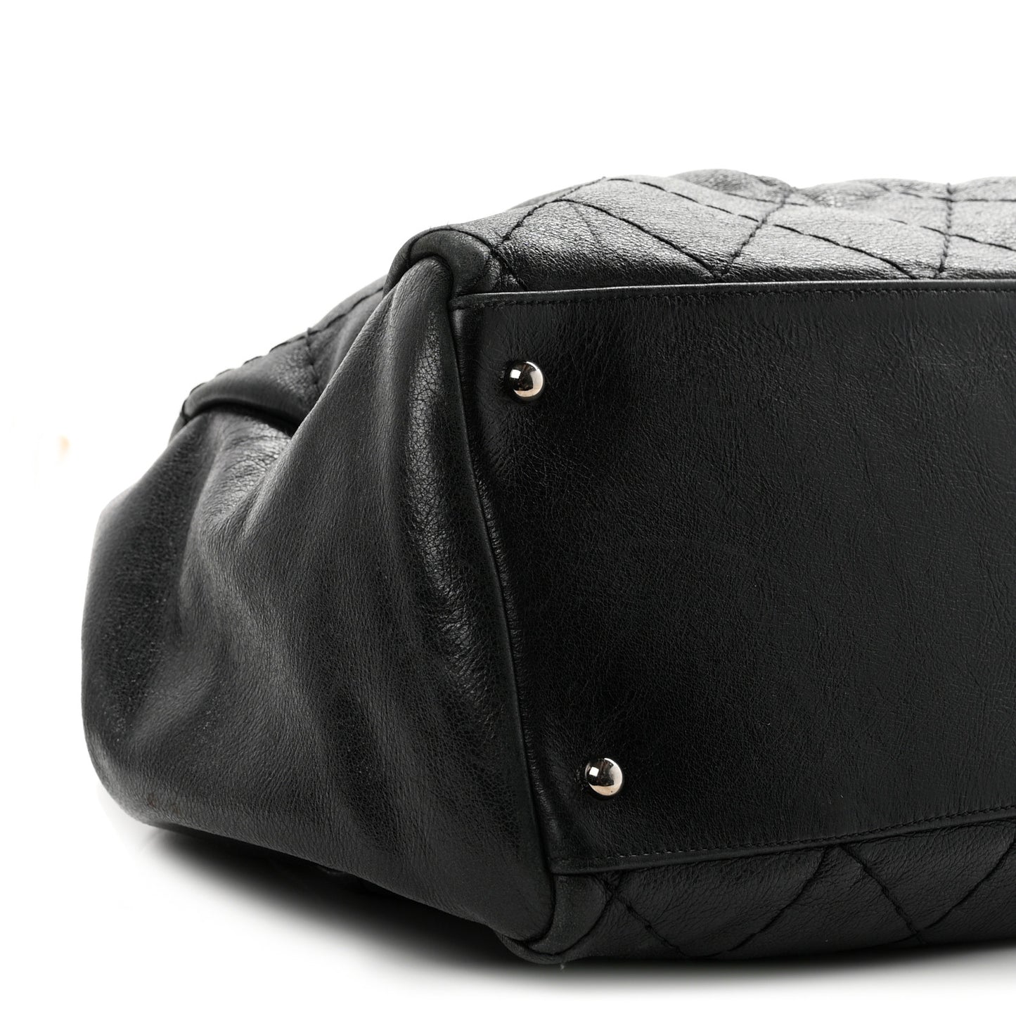 Glazed Calfskin Large On The Road Large Frame Tote Black